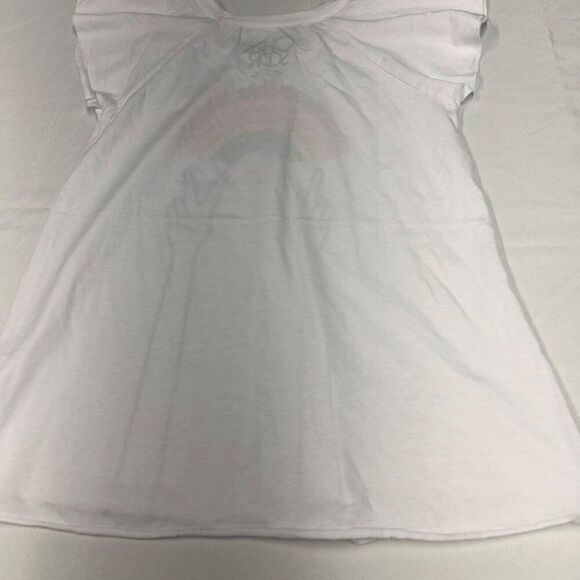 Chaser Girls Rainbow Peace Sign T-Shirt White Short Flutter Sleeve NWT - Picture 3 of 5